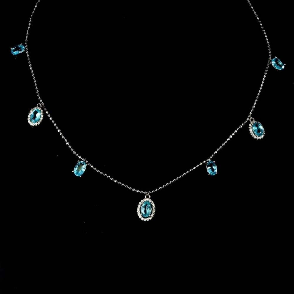 Beautiful Sterling Silver Shimmering Apatite Stone Necklace! 17 Inch!❤️